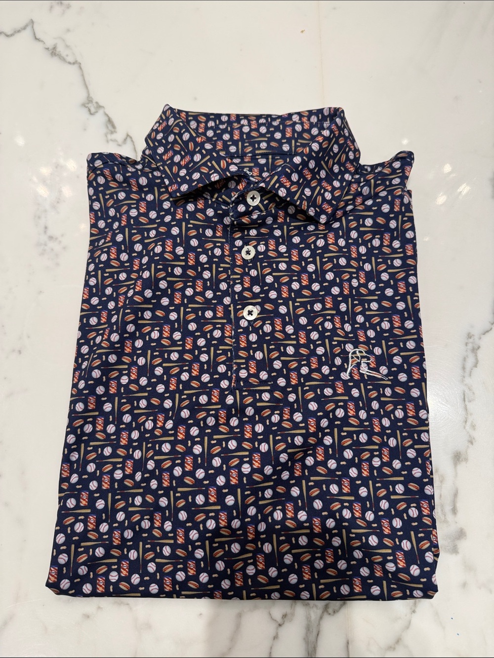 Rhoback Navy Short-Sleeve Polo with Baseball Theme